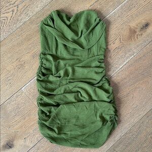 PrettyLittleThing Olive Strapless Ruched Bodycon Dress